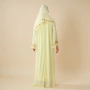 Elegant Crew Neck Long Sleeve Chiffon Abaya Dress with Matching Headscarf (AA230)